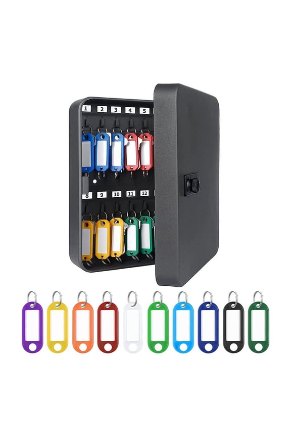 28-Key Steel Key Cabinet Combination Lock Wall Mounted Key Organizer with 40 Key Tag Labels Identifiers