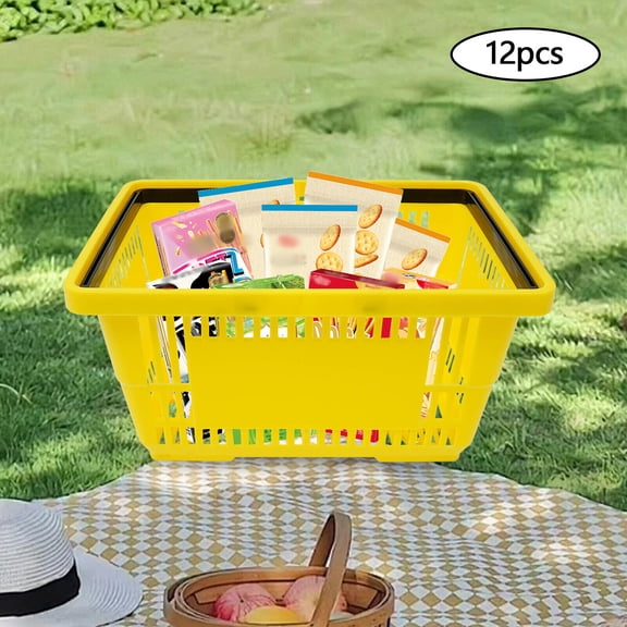 28 L Plastic Shopping Baskets with Handles, 12 Pcs Shopping Baskets, Store Baskets Retail Baskets with Handles