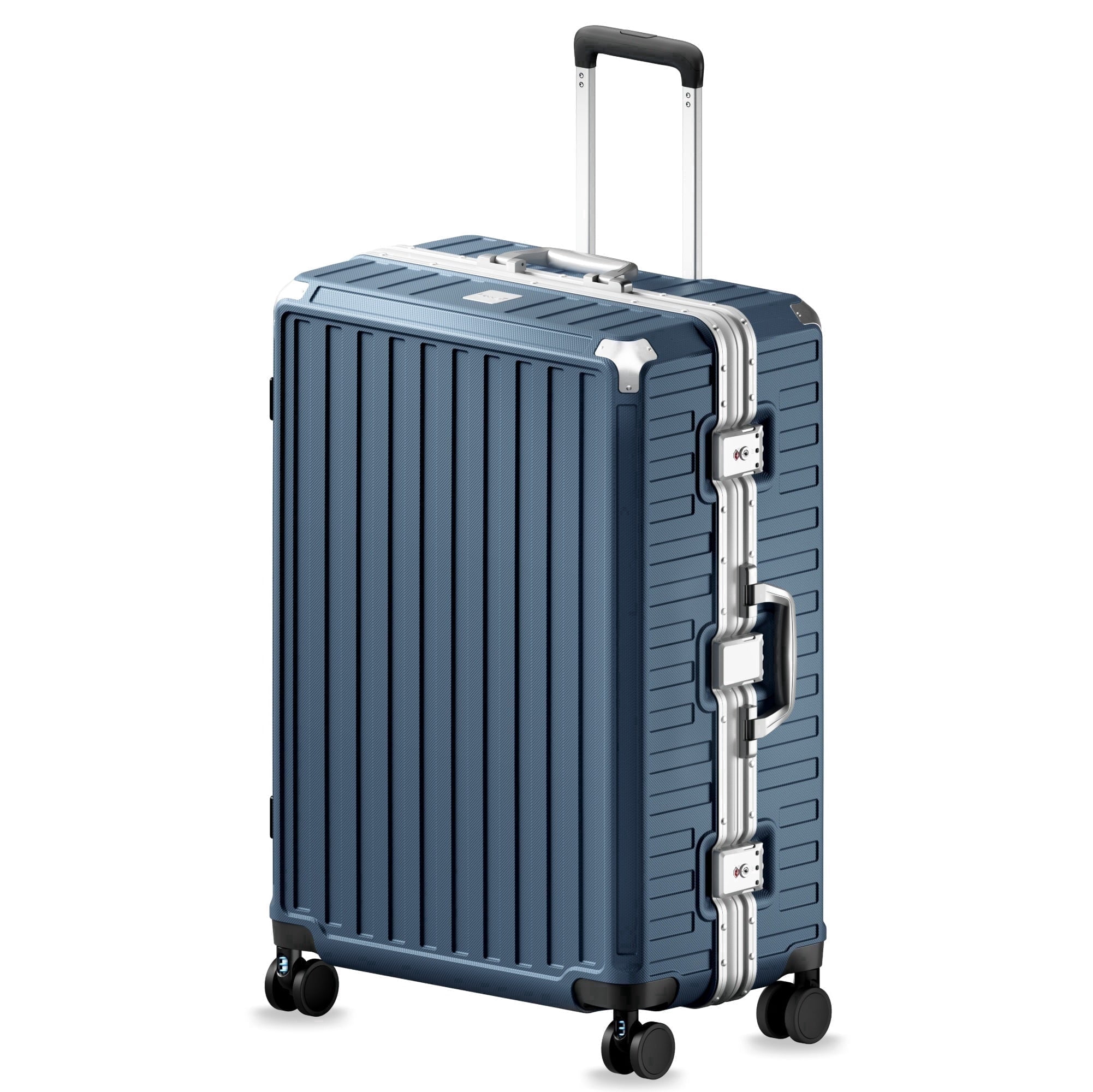 28" Large Checked Zipperless Aluminum Polycarbonate Luggage, Blue, ZX-Core
