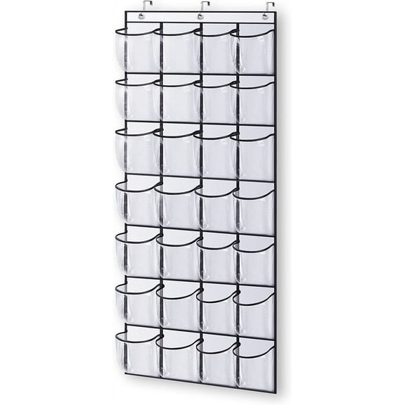 28 Large Clear Over The Door Shoe Rack with Crystal Pockets Hanging Shoe Organizer Storage Shoe Holder for Closet Hanger, White