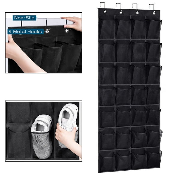 28 Large Mesh Pockets Over The Door Shoe Rack, Hanging Shoe Organizer for Closet Hanging Shoe Rack Holder Hanger, Black