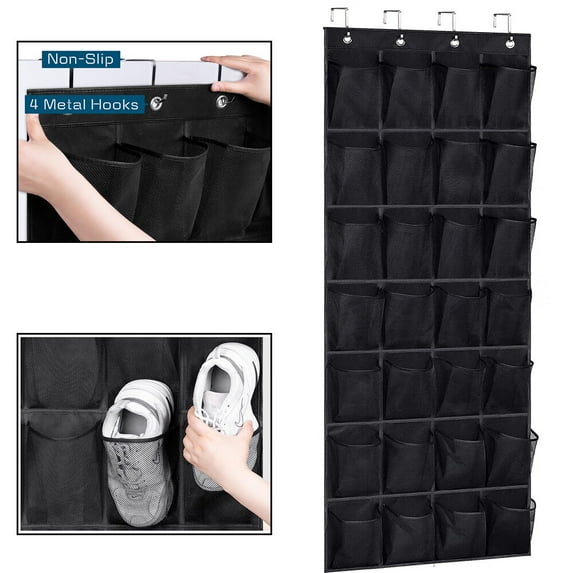 28 Large Mesh Pockets Over The Door Shoe Rack, Hanging Shoe Organizer for Closet Hanging Shoe Rack Holder Hanger, Black