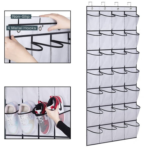 28 Large Mesh Pockets Over The Door Shoe Rack, Hanging Shoe Organizer for Closet Hanging Shoe Rack Holder Hanger, White