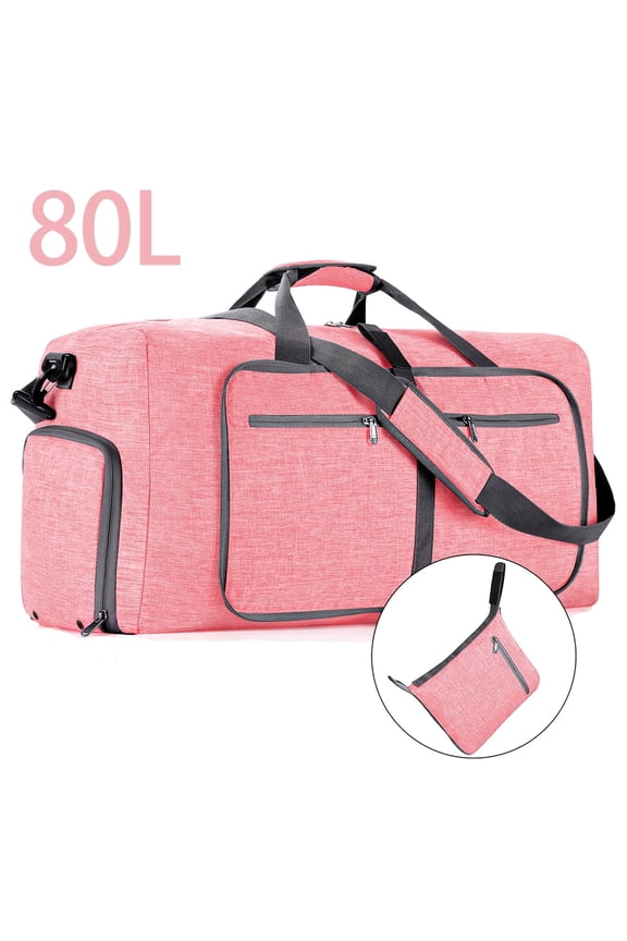 28" Large Travel Duffle Bag for Men, 80L Foldable Travel Duffel Bag with Shoes Compartment, Overnight Bag for Men Women Waterproof, Travel Bag for Traveling Camping Touring, Pink
