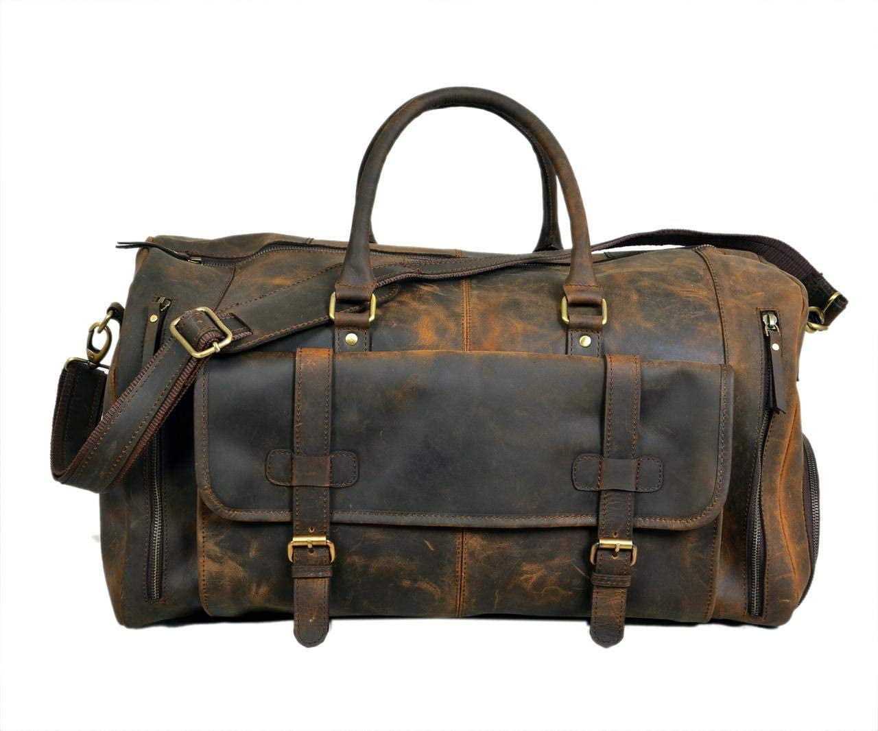 28" Large leather Travel Bag Duffel bag Gym sports flight cabin bag Leather Holdall Overnight Weekend Large luggage bag