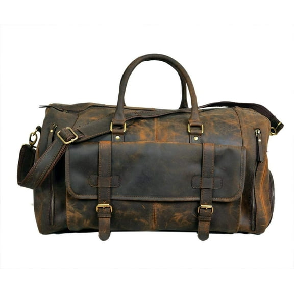 28" Large leather Travel Bag Duffel bag Gym sports flight cabin bag Leather Holdall Overnight Weekend Large luggage bag