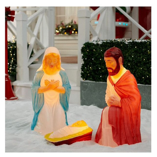 28" Light Up Nativity Scene 3 Piece Blow Mold Set Indoor/Outdoor Holiday Decoration