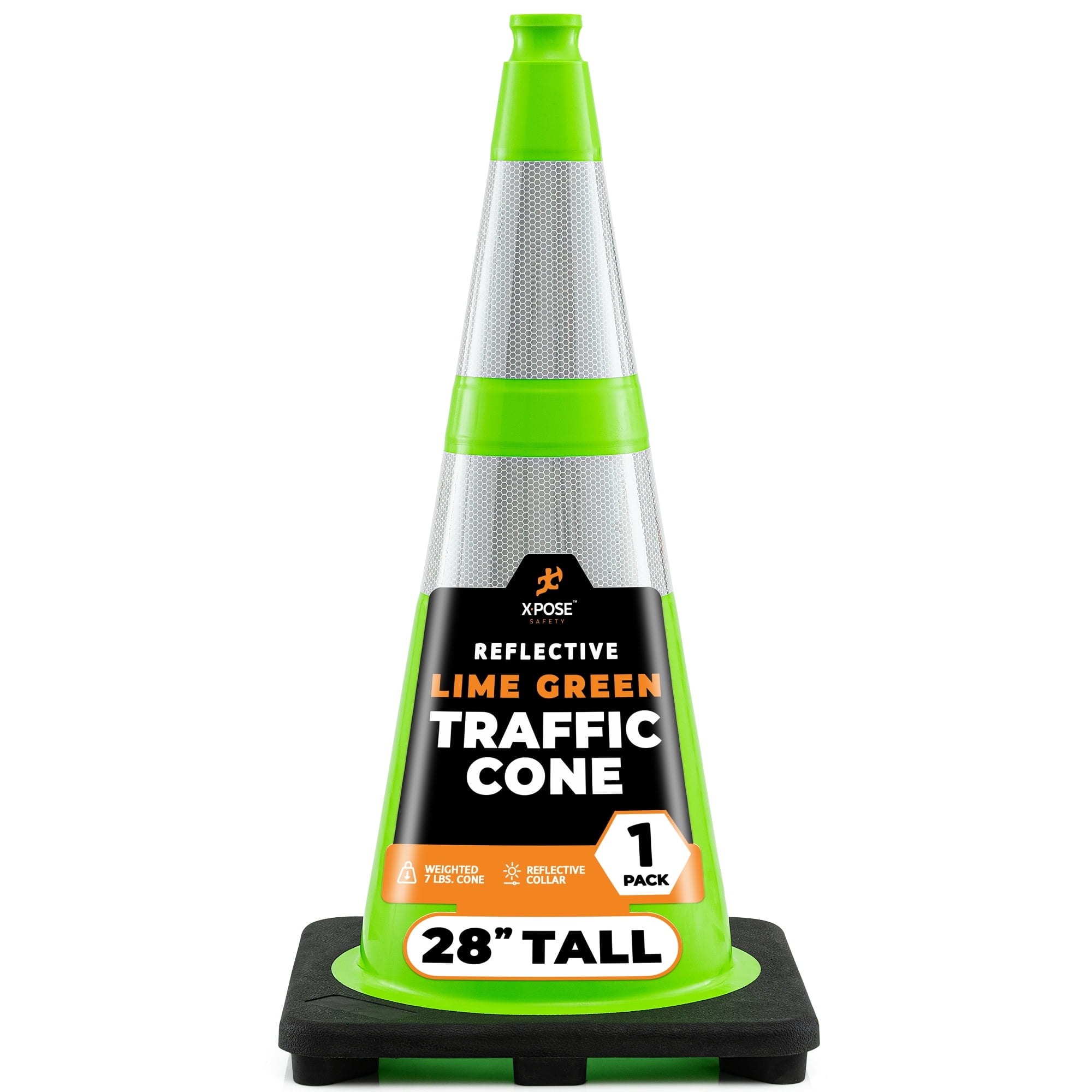28” Lime Green Traffic Cone Dual 6" & 4" Reflective Collar 150 Cones