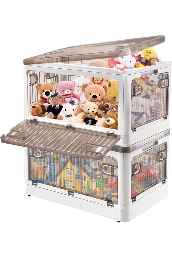 28 Liters Storage Bins with , 2 Stackable Storage Containers with Wheels and 4 Doors, Collapsible Storage Boxes for Organizing Clothes Snacks Camping