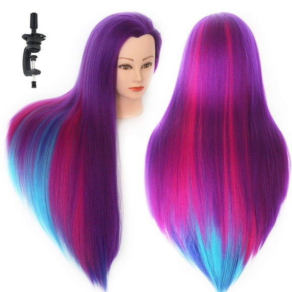 28" Mannequin Head Hair Styling Training Head Manikin Cosmetology Doll Head Synthetic Fiber Hair Christmas Gift(Table Clamp Stand Included)