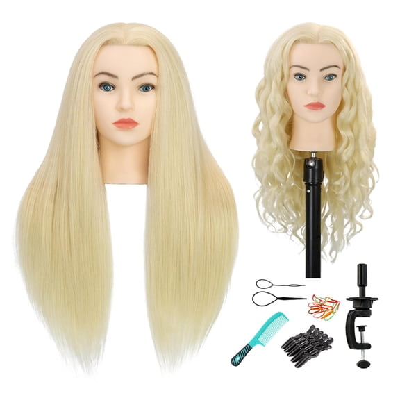 28" Mannequin Head with Human Hair Light Blonde 80% Real Hair Blue Eyes Styling Practice Mannequin Head Doll Head for Cosmetology & Hairdresser with Free Clamp Stand and Tools613#