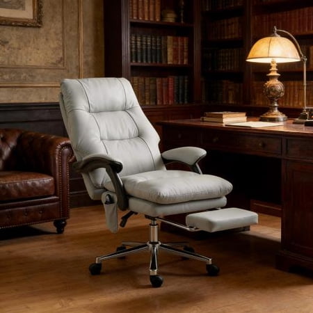 28" Massage Function Computer desk chair, Comfortable Chair with Spring Foam Cushion, Rolling Desk Chair with Reclining Mode for workspace and gaming use, Light Gray,Silver