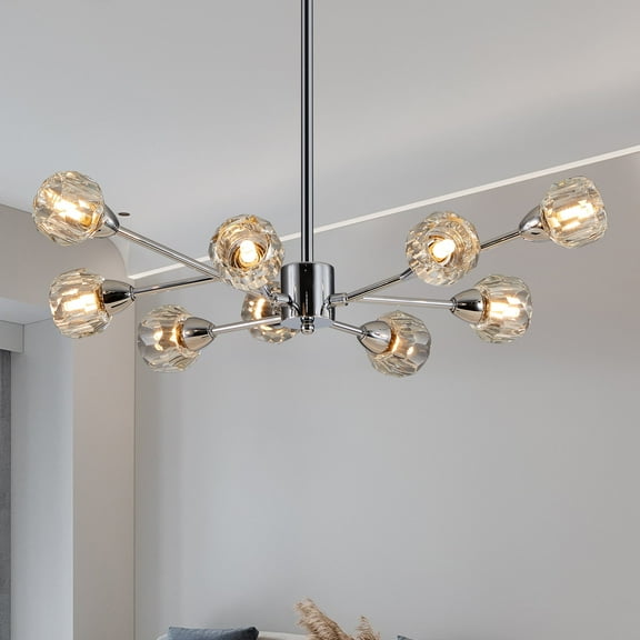 28" Modern Crystal Chandelier 9-Light Chrome Fixture for Dining Room Living Room Bedroom Kitchen Island Over Table (Bulbs Not Included)