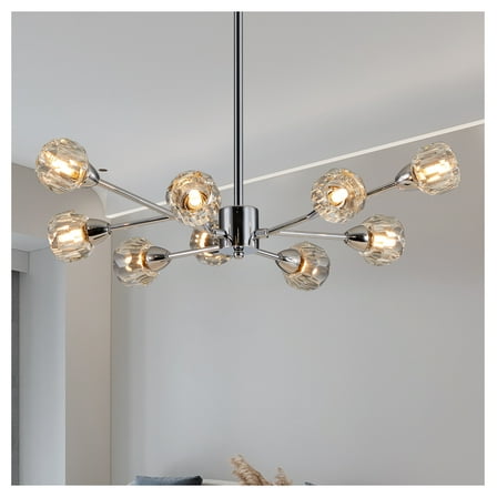 28" Modern Crystal Chandeliers, 9 Lights Chandelier for Living Room Bedroom, Dining Room Chandelier Over Table, Kitchen Light Fixtures (Bulbs Not Included)