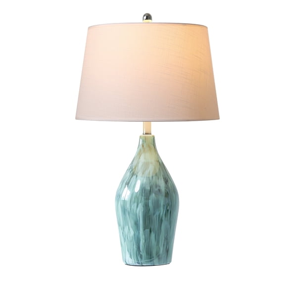 28” Modern Green Ceramic Table Lamp with White Fabric Shade for Bedroom Living Room Home Decor