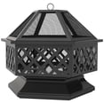 thumbnail image 1 of 28" Outdoor Fire Pit with Grill Hexagon Fireplace Wood Burning Firepit with Cooking Grate, Fire Poker, Spark Screen Lid, 1 of 6