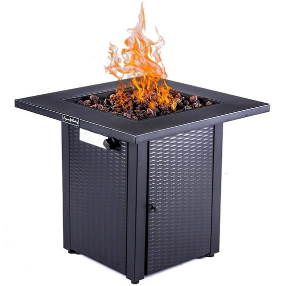 28" Outdoor Gas Fire Pit with Lid - 50,000 BTU Rattan Look, Lava Stones & ETL Certified Safety