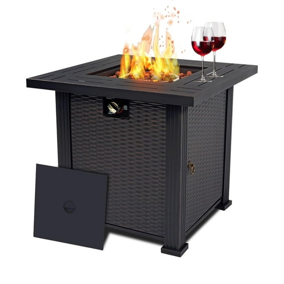 28" Outdoor Propane fire pit table, Gas fire pits for outside patio, 50000 BTU Square Small fireplace, Stainless Steel Burner