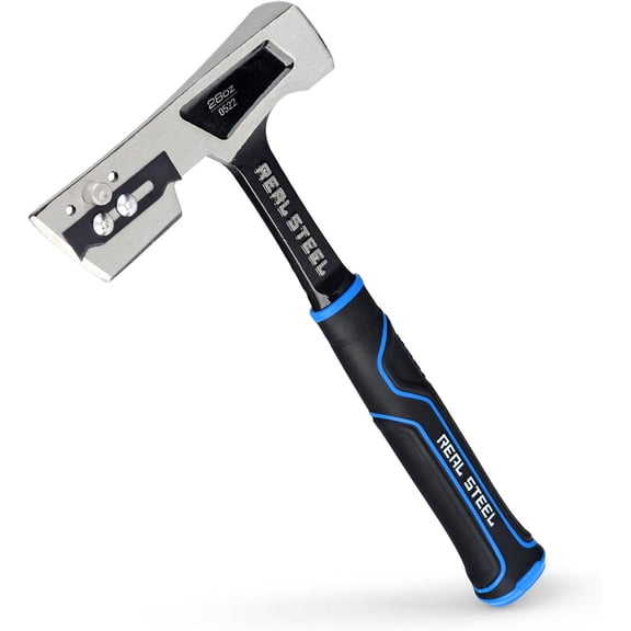 28 Oz Steel Roofing Hammer Shinglers Hatchet Hammer with Rubber Handle (0522), Silver and Black