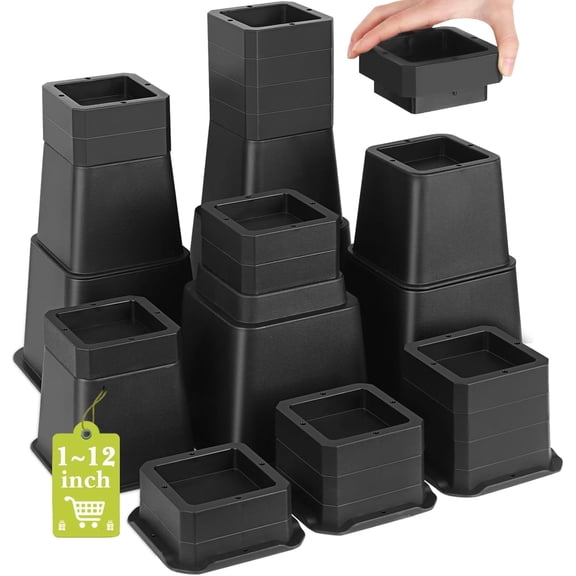 Unbranded Bed Risers Heavy Duty Adjustable 12 Inch Lift 6000 Lb Capacity Black 28 Pack