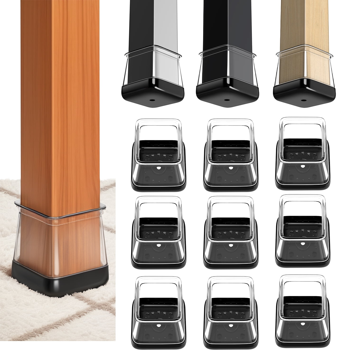 28 PCS Chair Leg Sliders for Carpet, Square Chair Glides, Furniture Leg Protectors Caps, Carpet