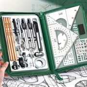 28 PCS Compass Geometry Tools with Case, Drafting Tools Geometry Set with Swing Arm Protractor, Rulers, Metal Compass, Square Set, Mechanical Pencil, Back to School Supplies for Students