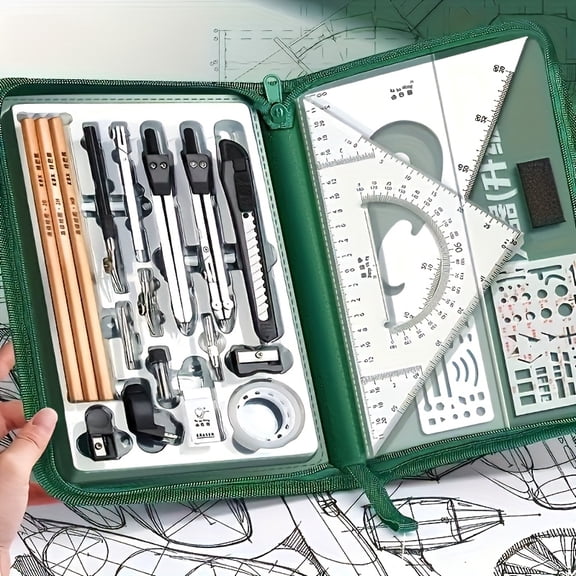 28 PCS Compass Geometry Tools with Case, Drafting Tools Geometry Set with Swing Arm Protractor, Rulers, Metal Compass, Square Set, Mechanical Pencil, Back to School Supplies for Students