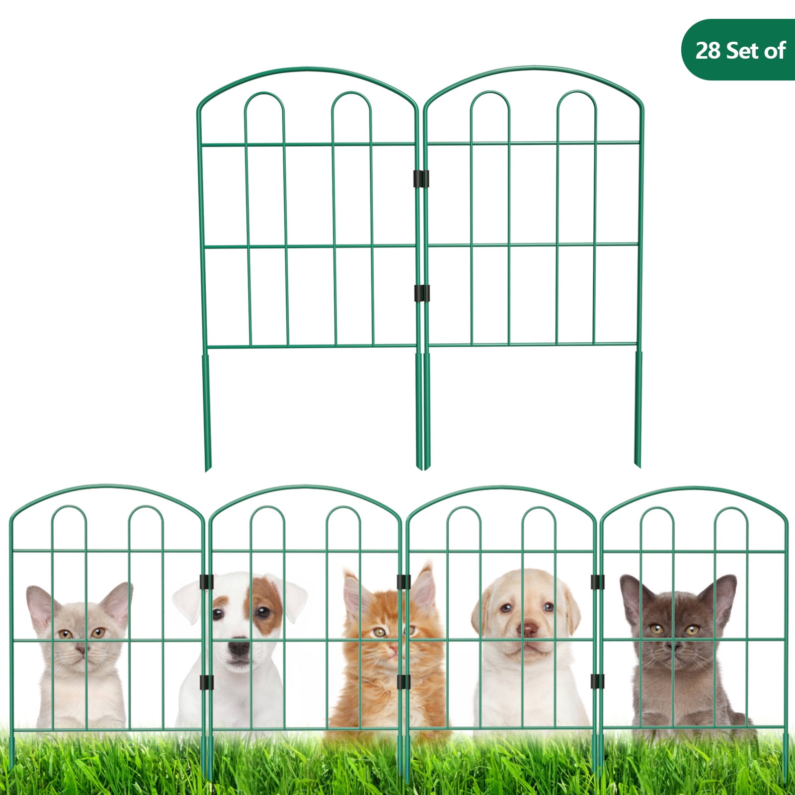 Oumilen 28 Pcs Decorative Garden Fence, 24" (H) x 30FT (L) Metal Patio Ground Fence Outdoor Green