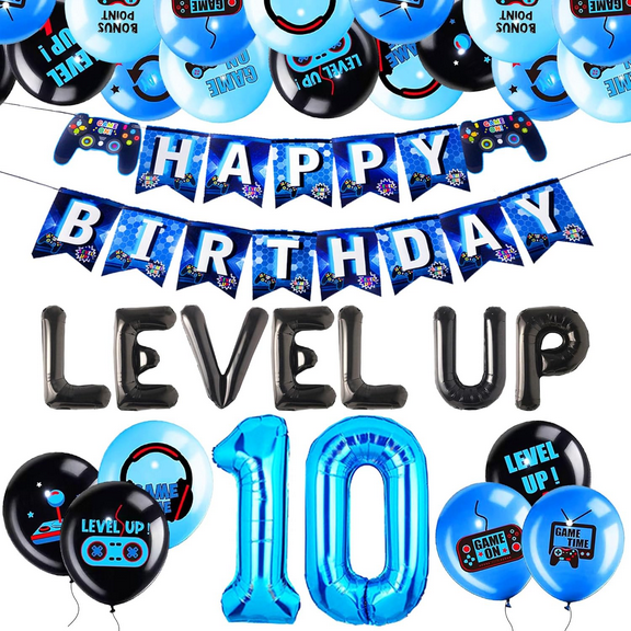 28 PCS Level UP Birthday Decoration Video Game 10 Birthday Decorations Gamer Party Supplies Ten years old Birthday Party Decorations
