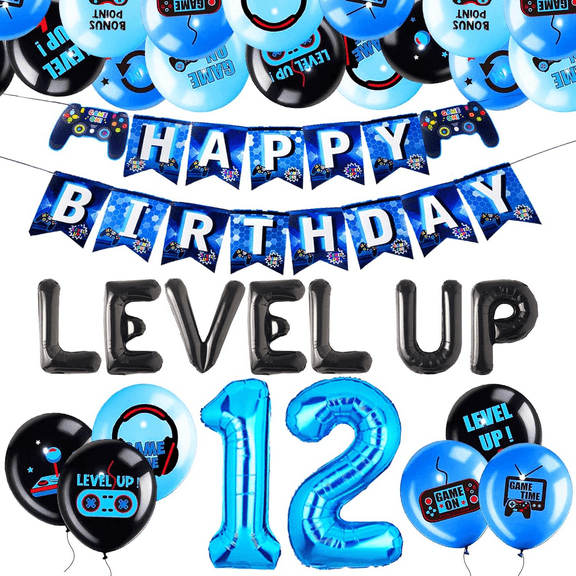 28 PCS Level UP Birthday Decoration Video Game 12 Birthday Decorations Gamer Party Supplies Twelve years old Birthday Party Decorations