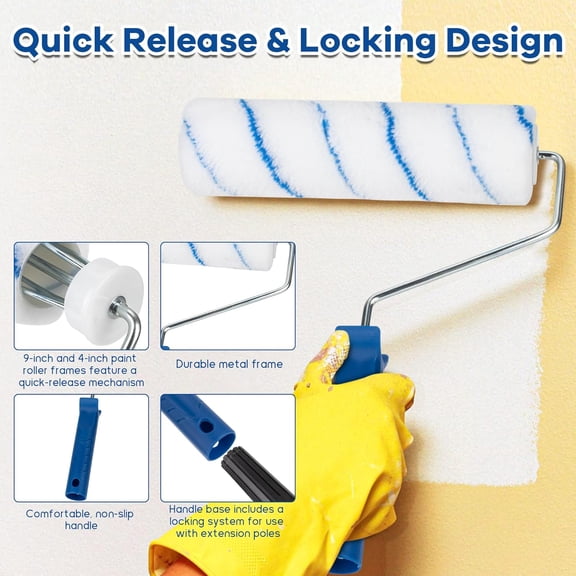 28 PCS Paint Roller Kit with Extension Pole, 4" 9" Paint Roller with Tray, Paint Brushes Set for Professional Painting, House Wall Ceiling Painting Supplies for All Latex and Oil Paints & Stains