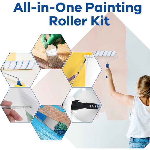 28 PCS Paint Roller Kit with Extension Pole, 4" 9" Paint Roller with Tray, Paint Brushes Set for Professional Painting, House Wall Ceiling Painting Supplies for All Latex and Oil Paints & Stains