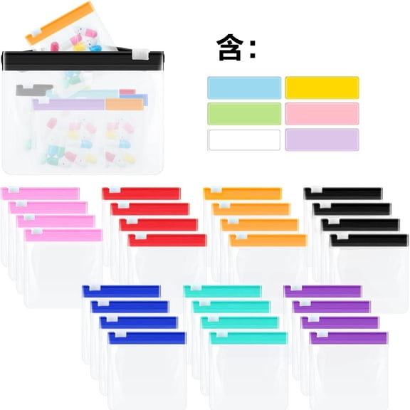 28 PCS Water-Resistant Pill Pouches,Travel Pill Organizer with Zipper,Zip Pouch Organizers,Reusable Plastic Storage Bags,Portable Small Organizers for Pill,Snacks,Jewelry