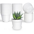 thumbnail image 1 of 28 Pack 4 inch Small Plant Pots, Plastic Planters with Drainage Holes and Saucers for Flowers Plants, Succulents, Seed Starting Pots, White, 1 of 4