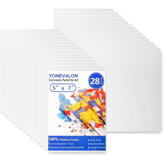 28 Pack 5x7 Inch Canvas Boards for Painting, Blank Small Painting Canvases for Kids Art Novices, Gesso Primed Acid-Free 100% Cotton Mini Canvas Panels for Acrylic Oil Watercolor Tempera