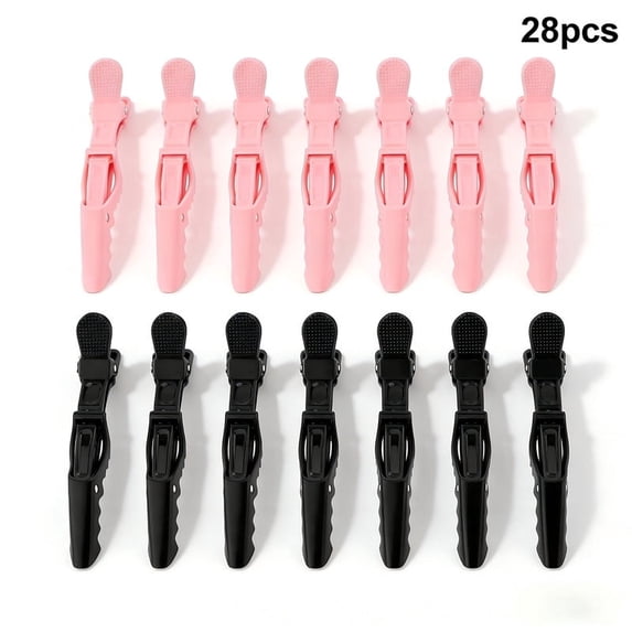 28 Pack Alligator Hair Clips for Styling & Sectioning, Professional Salon Hair Clips for Coloring Cutting, Hair Accessories Black Pink