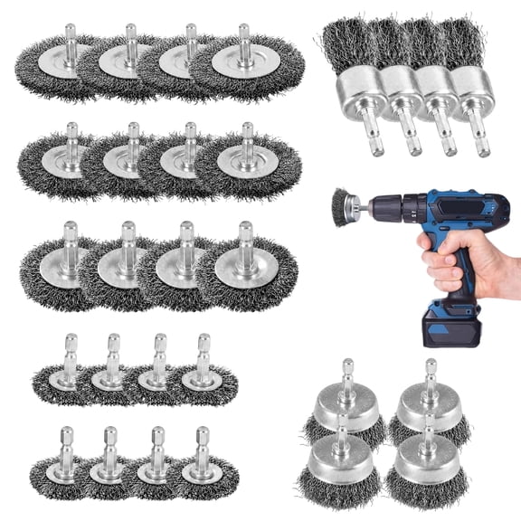 28 Pack Carbon Steel Wire Brush Set,1/4-Inch Hex Shank Wool Brush Drill Attachment for Rust Removal, Cleaning Paint, Stripping Corrosion and Abrasive Surfaces