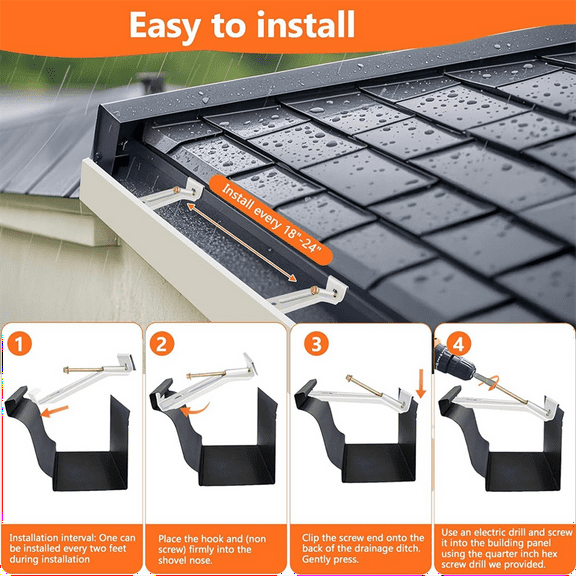 28-Pack Concealed Gutter Brackets, Sturdy Rain Gutter Brackets with Screws and Clamps for K-Type Vinyl Gutters
