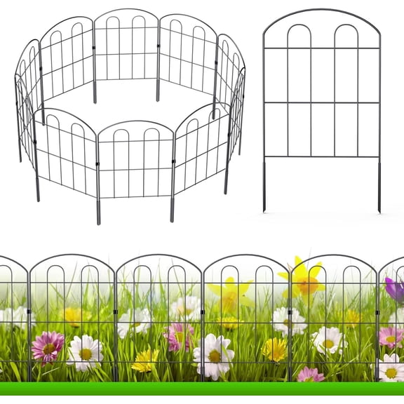 28-Pack Decorative Garden Fence – Double-Arc Metal Border, Rustproof Animal Barrier for Yard, Flower Bed, Patio (Black)