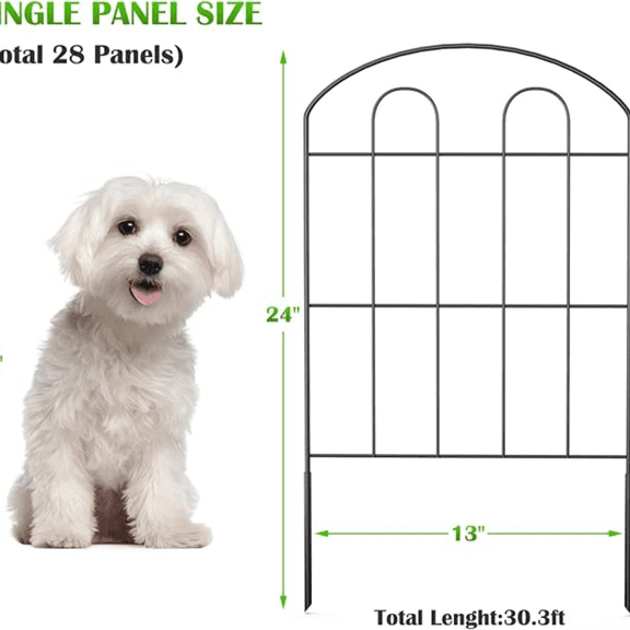 28 Pack Decorative Garden Fence Outdoor 24in (H) x 30ft (L) Coated Metal RustProof Landscape Wrought Iron Wire Border Folding Patio Fences Flower Bed Fencing Animal Barrier Section Panels Decor