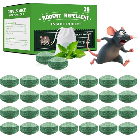 28-Pack Mouse Repellent, Long-Lasting Rodent Protection for Indoor and Outdoor Spaces, Safe for Kitchens, Gardens, RVs, and Family Areas