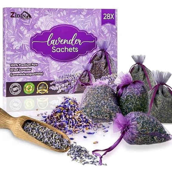 28 Pack Organic Lavender Sachet Bags: Natural Fresh Dried Lavender, for Drawers, Closets, Storage, Scented Sachets Home Decor