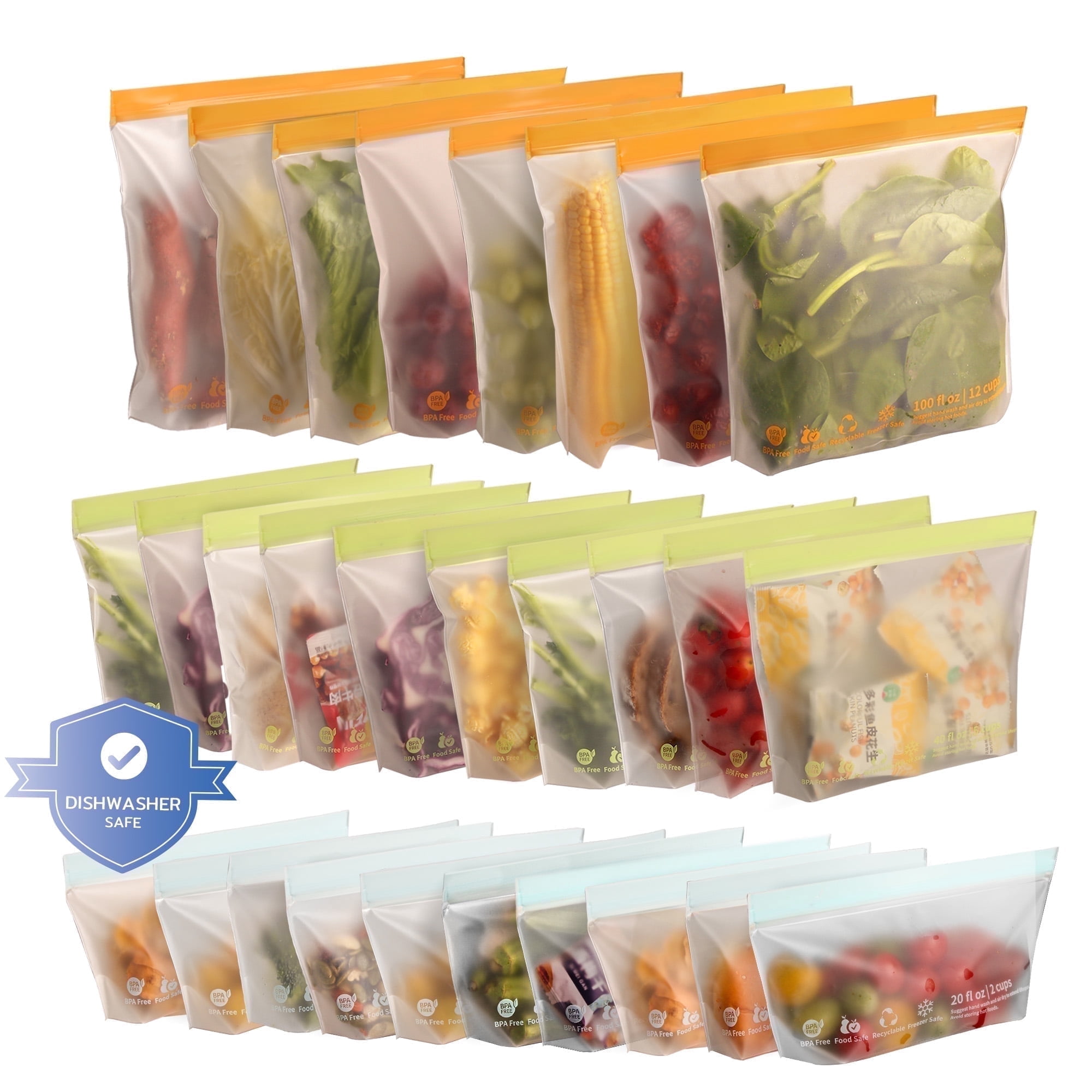 28 Pack Reusable Food Storage Bags, BPA-Free Stand up Sandwich Bags for Lunch, Fruit, Salad - Walmart.com