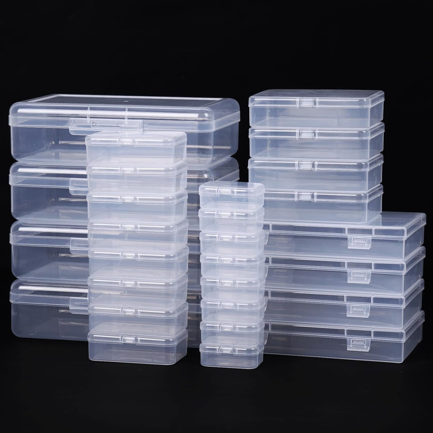 28 Pack Small Storage Containers Mixed Sizes Clear Plastic Boxes Craft Organizers Rectangular Bins with  for Small Items Bead Art Craft  Projects