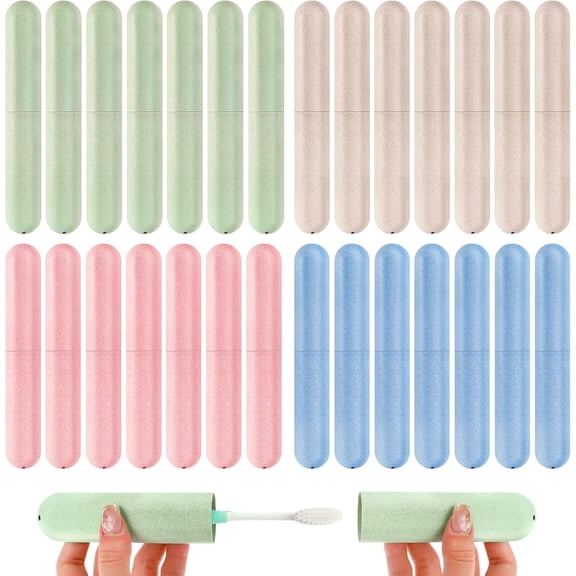 28 Pack Travel Toothbrush Holder,Travel Toothbrush Case,Portable Breathable Toothbrush Container,Dust-Proof Plastic Toothbrush Holders for Travel Camping Trips School Home(4 Colors)