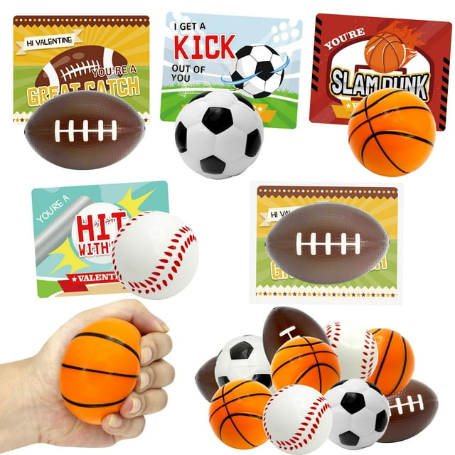 28 Pack Valentine's Day Gifts for Kids With Sports Stress Balls