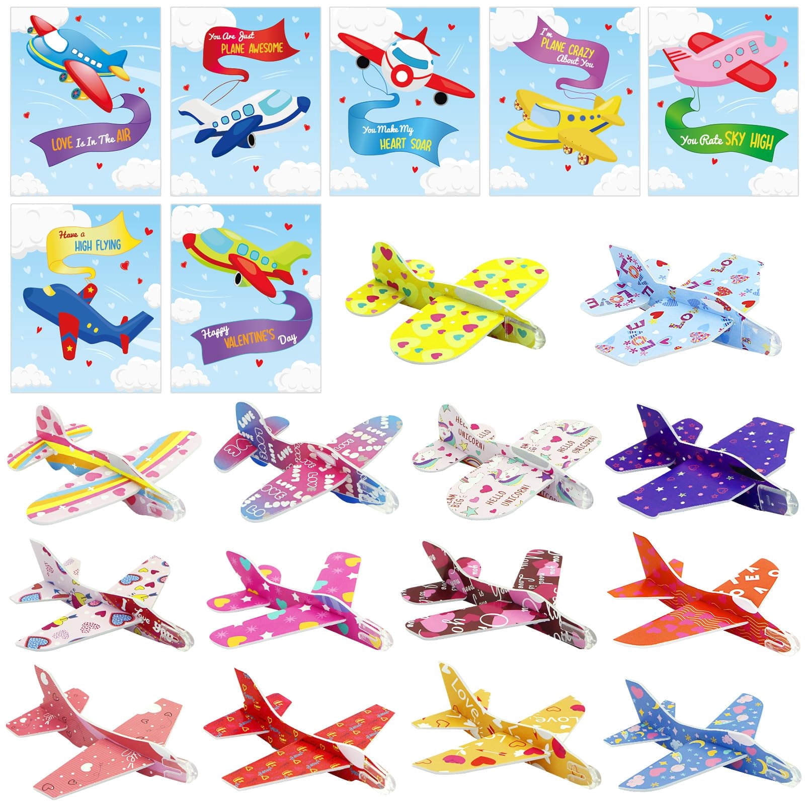 28 Pack Valentines Day Gifts Cards with Foam Airplanes for Kids ...