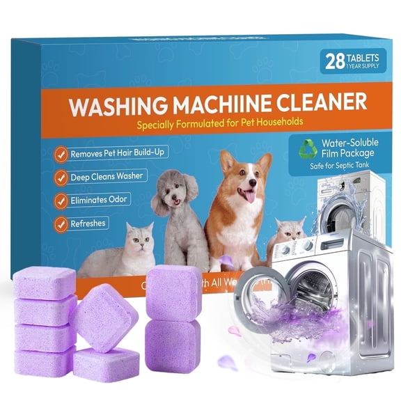 28 Pack Washer Machine Cleaner Tablets , for Pet Owners Washing Machine Cleaner,Compatible with HE,Easily pet hair remover for laundry,Top & Front Load Washer