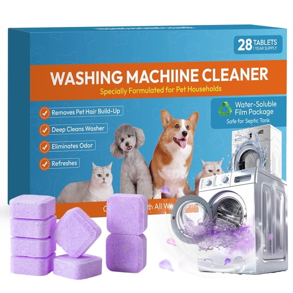 28 Pack Washer Machine Cleaner Tablets , for Pet Owners Washing Machine Cleaner,Compatible with HE,Easily pet hair remover for laundry,Top & Front Load Washer