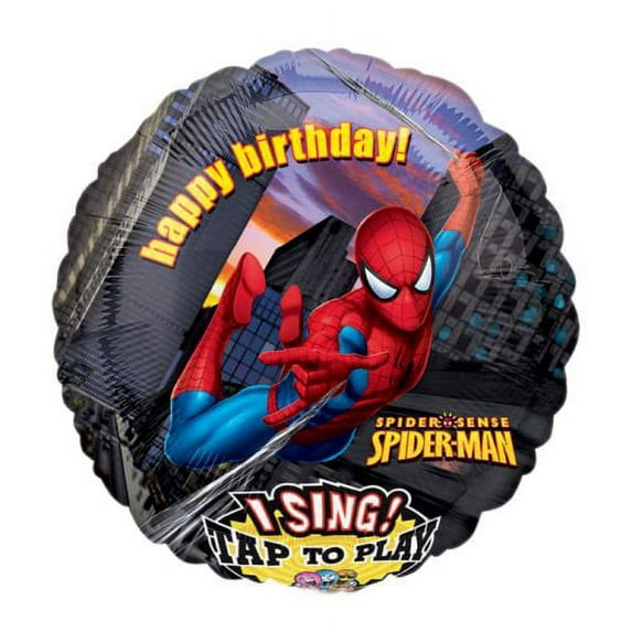 28" Packaged Spider Man Happy Birthday Sing-A-Tune Balloon